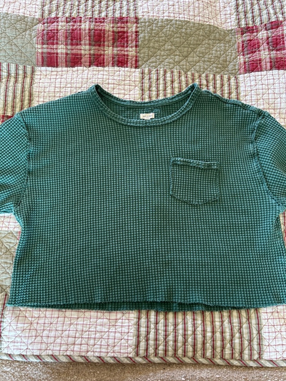 Pilcro Short-Sleeve Waffle Knit Tee in Teal Green